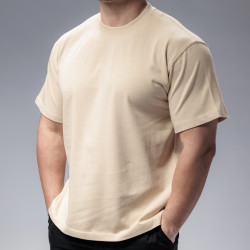 厚磅品牌膠章素T-Shirt 沙色